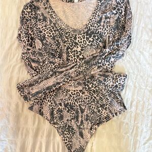 Free People Animal Print Bodysuit - Black and Cream
